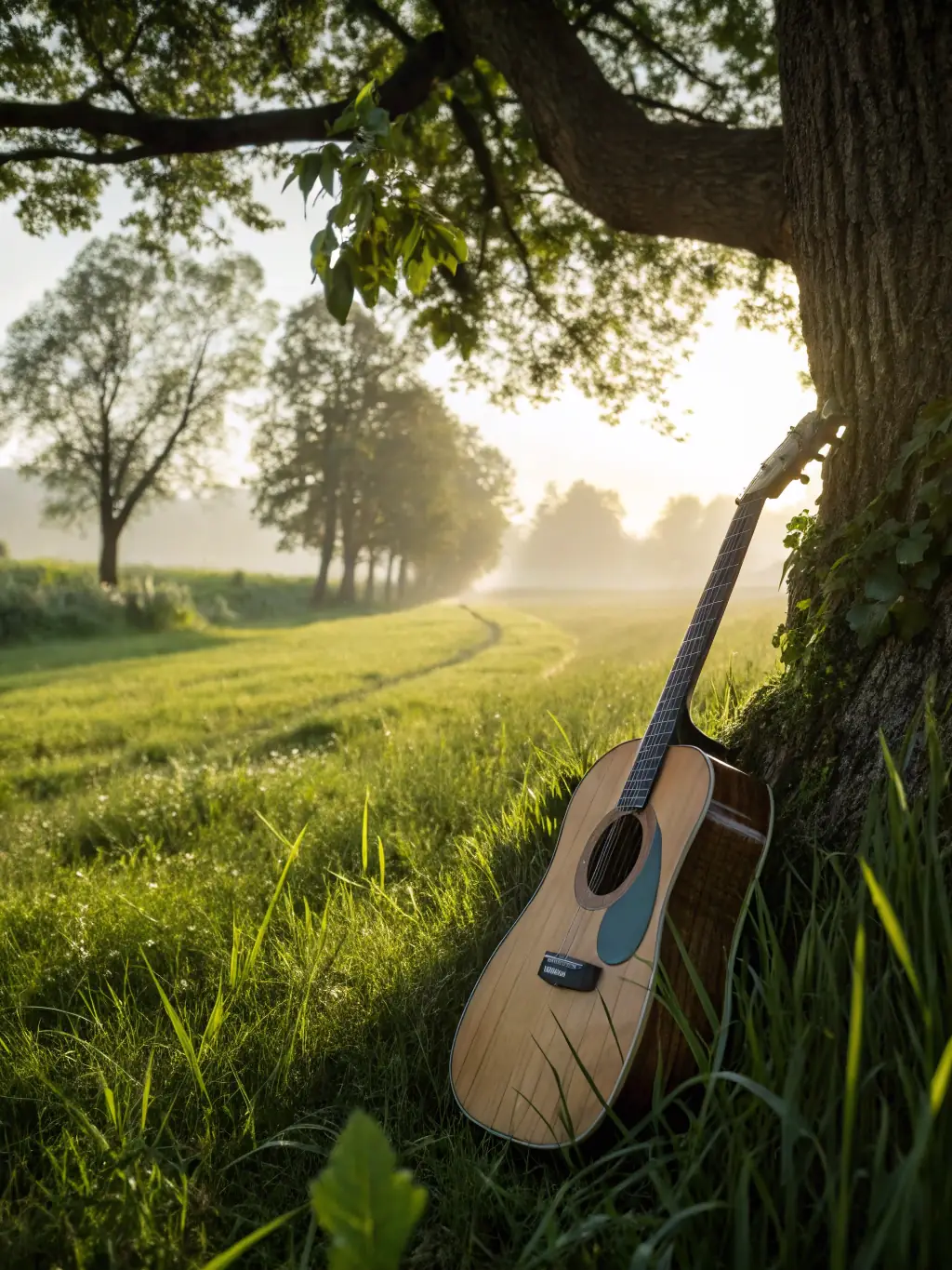 A musician playing an instrument in a rural setting, surrounded by nature, showcasing the blend of art, music, and nature that SAVALAURE promotes.